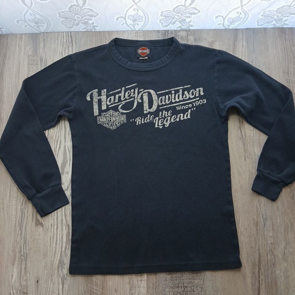Harley Davidson Thermal Long Sleeve Shirt Dark Navy Vintage 100% Cotton Mens S
